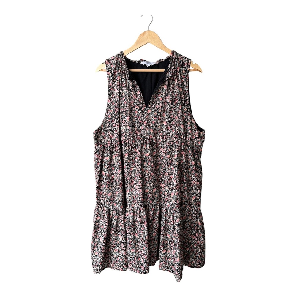 BB Dakota Steve Madden Dress Floral Tiered Cotton Mini Black Pink Size XXL